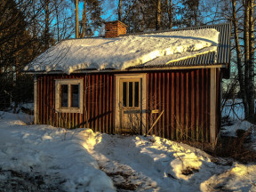 Bastun i kvällsljus.