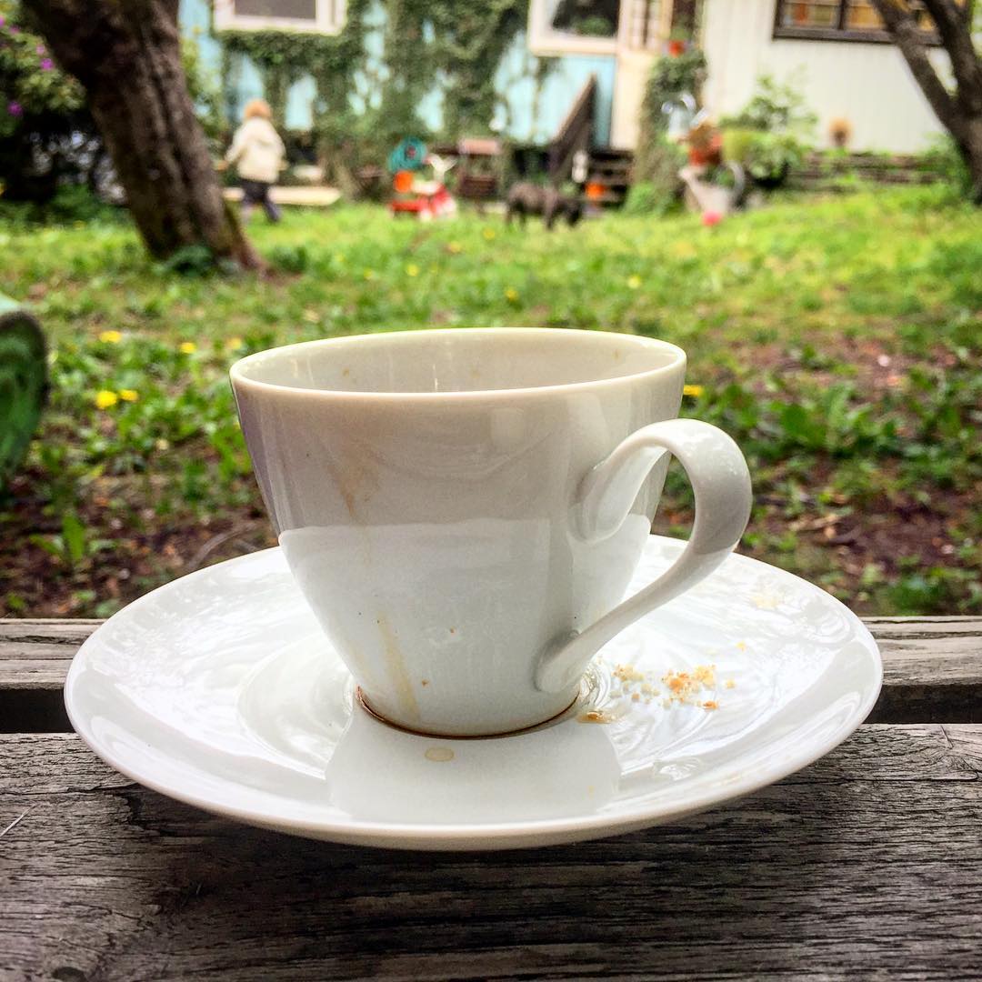 Kaffe i trädgården.